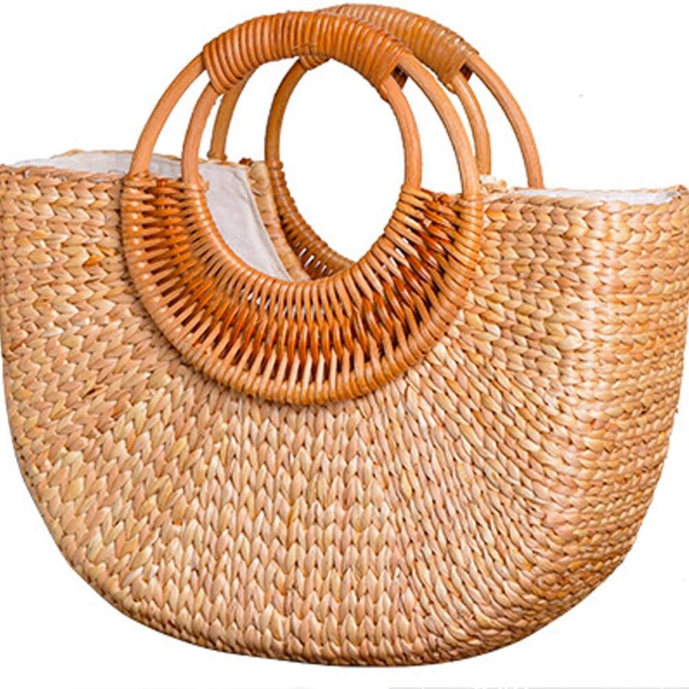 Hand-woven Straw Bag Women Summer Beach Handbag Purse Retro Rattan Tote Clutch T